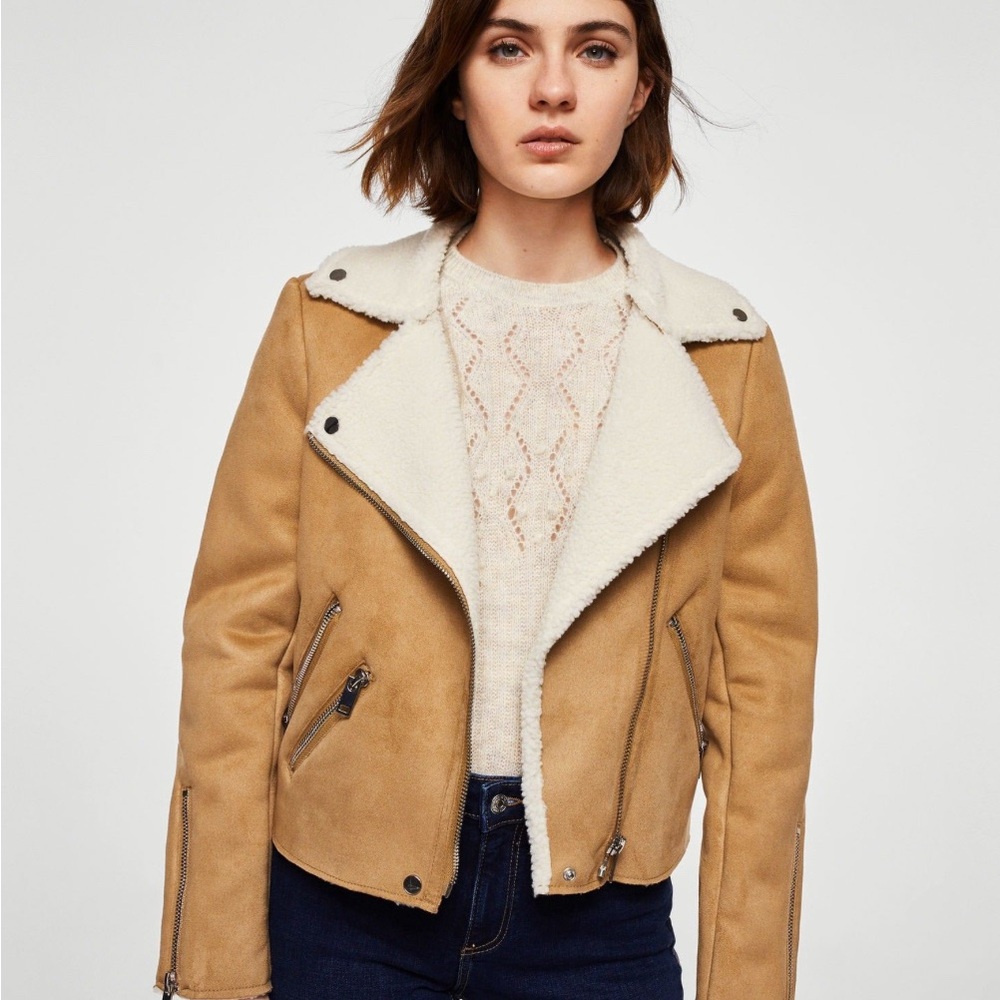 Mango Tan and Cream Teddy Jacket